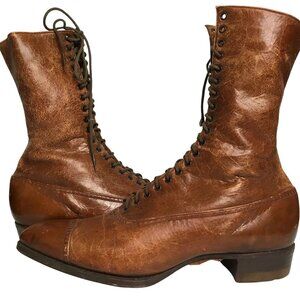 Antique WINSTON Lace-Up Leather Boots Sz 4 Cat’s Paw Heel Steampunk Victorian